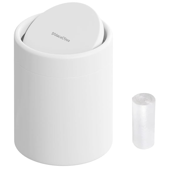 Desktop Trash can with Lid,0.4 Gallon Brushed Stainless Steel Countertop Trash Can with Swing Lid for Desktop Car Office Kitchen, Swing Top Trash Bin with a Roll of Trash Bag(White)