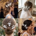 thumbnail image 5 of MIALLO 3 PCS Silver Boho U-Shaped Hair Pins with Pearl, Handmade White Floral Headpiece for Brides, Bridesmaids and Wedding Guests, 5 of 6