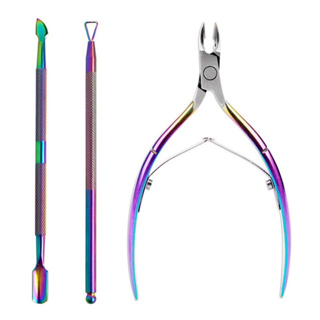 Herramientas Manicura Cortador de Cutículas y Empujador de Cutícula Removedor Acero Inoxidable Uñas Limas Kit Tijeras Piel Muerta Cortaúñas Empujador Acero Herramientas(arcoíris) ShuxiuWang 1327537017264