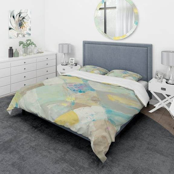Designart 'Abstract Compositions of Pastel Blue and Green' Geometric Duvet Cover Set