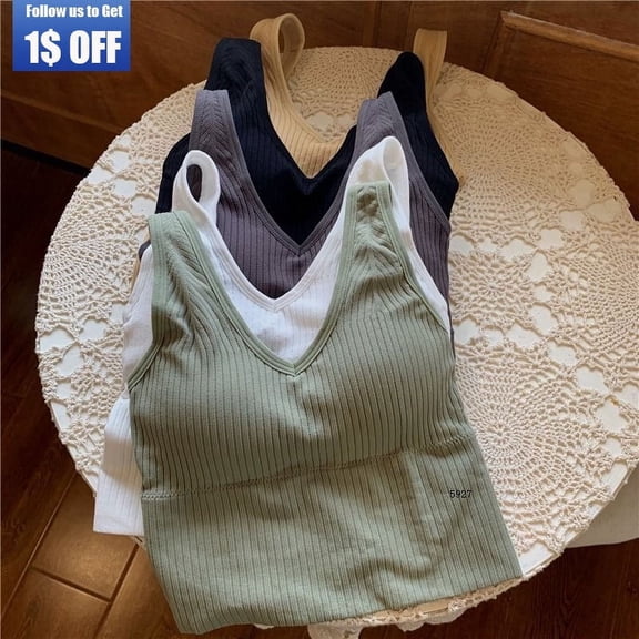 Women Seamless Crop Top Summer Stripe Camisole Free Size Lingerie Casual Solid Color Vest Breathable Sports Fitness Tube Tops