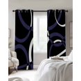 thumbnail image 3 of Blue Geometric Blackout Curtains, Light Blocking Print Window Curtains, Contemporary White Abstract Lines Black Thermal Insulated Window Drapes for Living Room Kitchen Cafe 2 Panels, 104"W x 52"L, 3 of 9