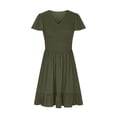 thumbnail image 4 of Penkiiy Mini Robes d'Été pour Femmes Col Rond Décontracté Manches Bouffantes Mignonnes Courtes avec Poches Vert Armée, 4 of 6