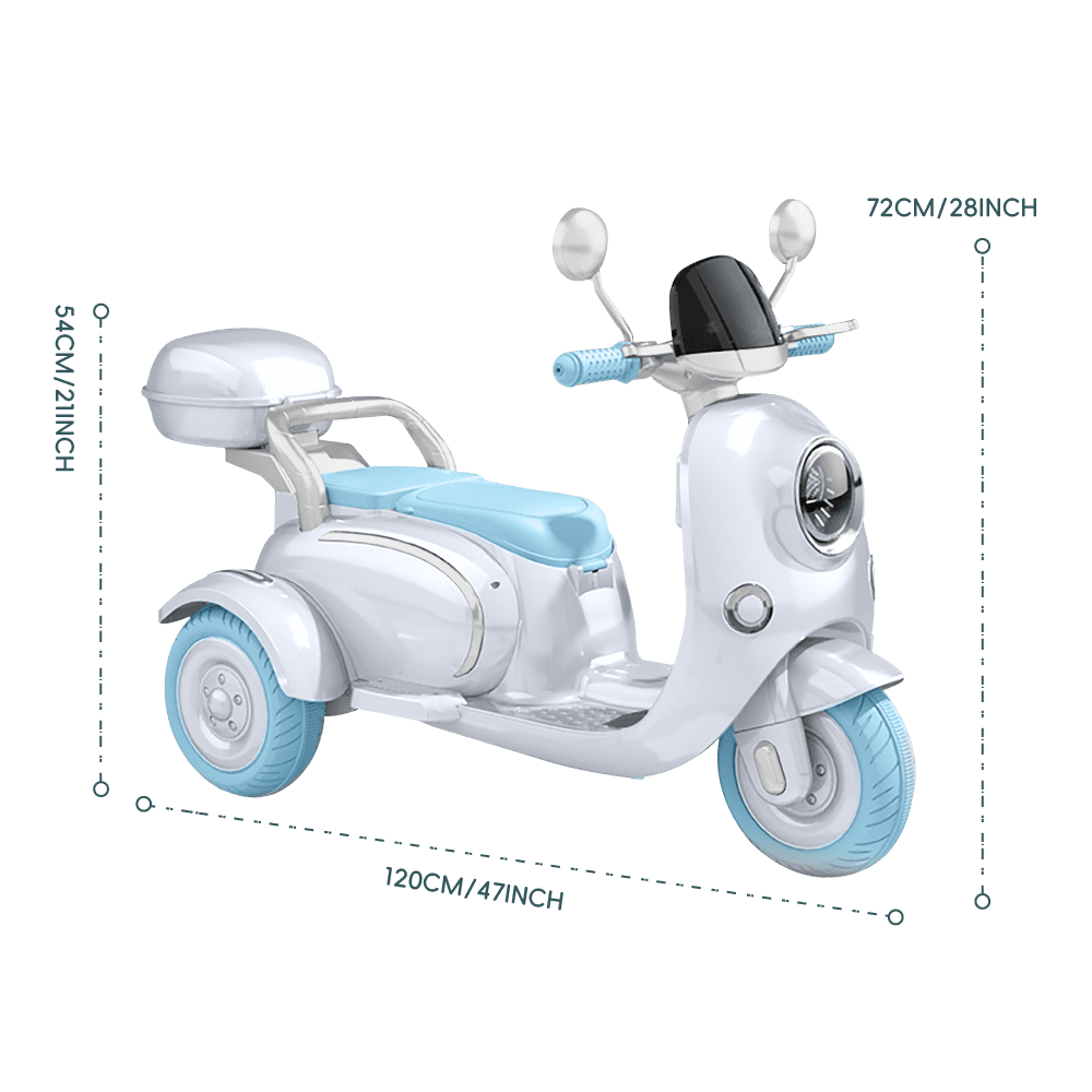 Ambifirner 12V Ride On Motorcycle:Electric Moped Scooter, 3 Wheels Eectric Motorcycle with Mp3, Bluetooth, Headlight, Storage Box