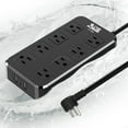 thumbnail image 1 of Power Strip APS de 8 salidas, 6 pies, con 3 USB (1 USB C), resistente al agua, color negro, 1 of 6