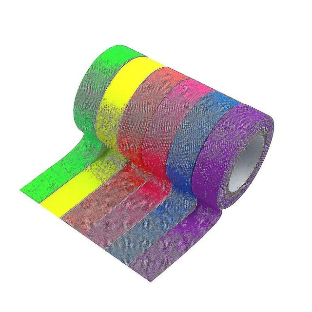 6 rollos de cinta de tela fluorescente, cintas adhesivas luminosas de neón, cinta adhesiva autoadhesiva reactiva a la luz ultravioleta que brilla en la oscuridad