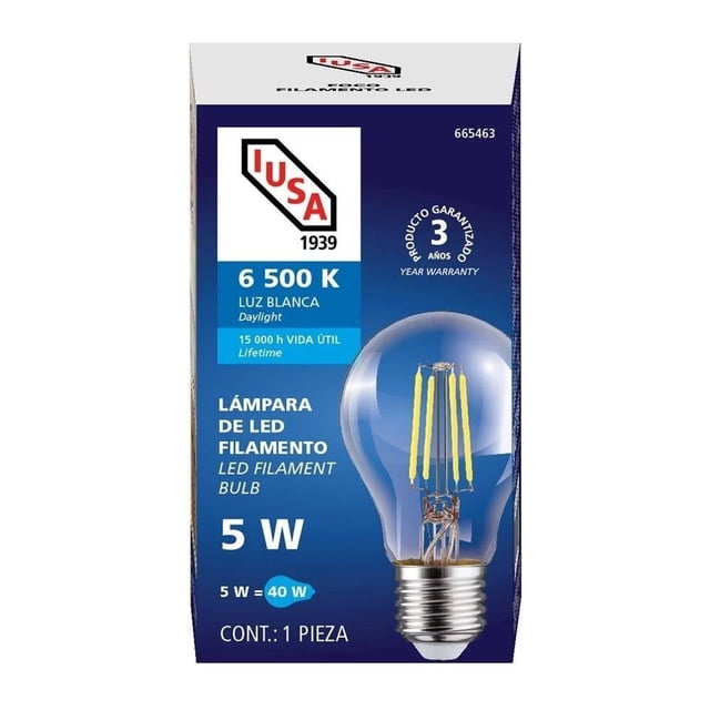 Foco Filamento IUSA Led A19 5W Modelo 665463 Luz Fría