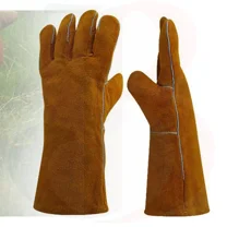 Welding Gloves 14" Heat Resistant Unibody Cow Split Brown Leather BBQ Cooking