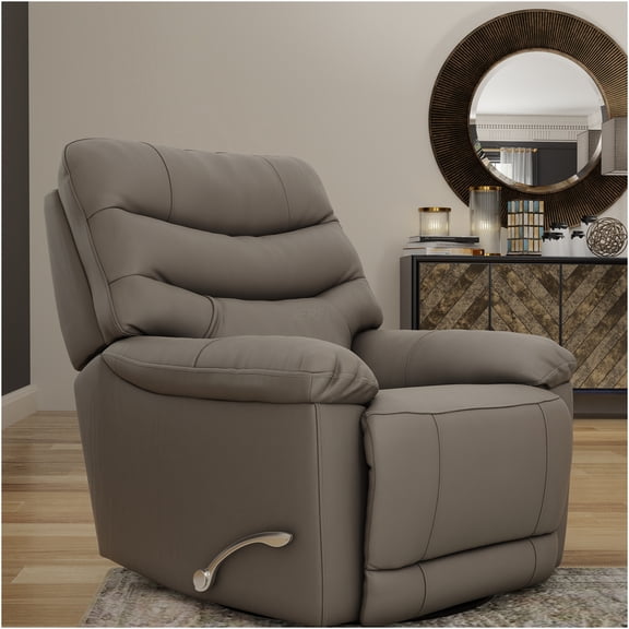 JERFIT Modern Swivel Glider Recliner Chair with Manual Footrest, Light Gray Leather Upholstery, for Living Room, Nursery