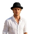 thumbnail image 3 of Mens Summer Fedora Cuban Short Brim Hat (Black One Size), 3 of 5