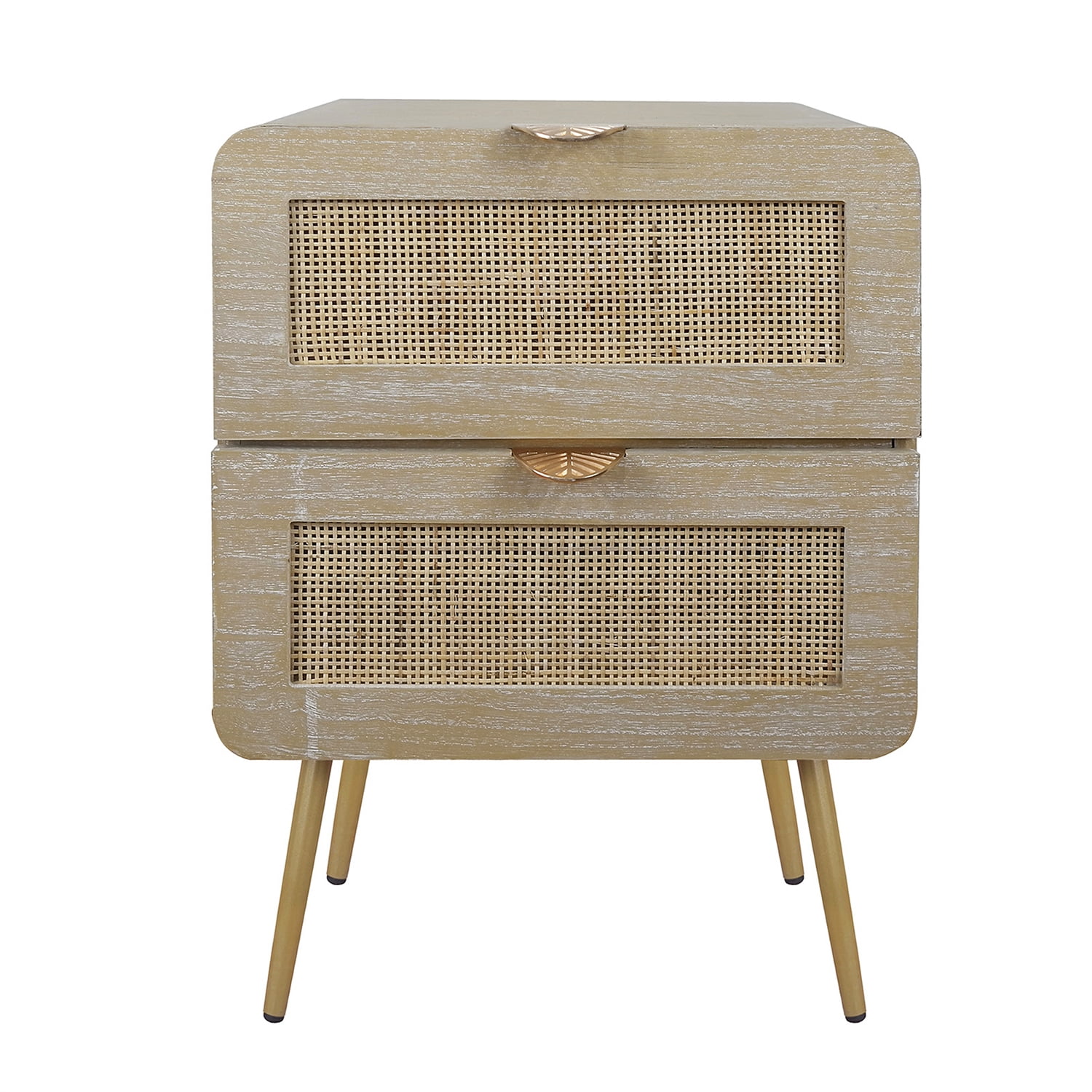 Resenkos Natural Rattan Drawer Nightstand with Accent Handle and Metal Leg Resenkos Natural Rattan Drawer Nightstand with Accent Handle and Metal Leg