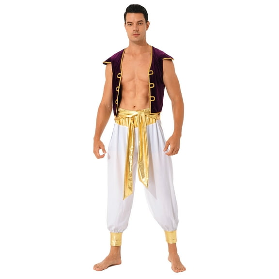 YEAHDOR Mens Halloween Cosplay Costume Ancient Greek God Gladiator Prince Role Play Costume Waistcoat with Pants White XXL