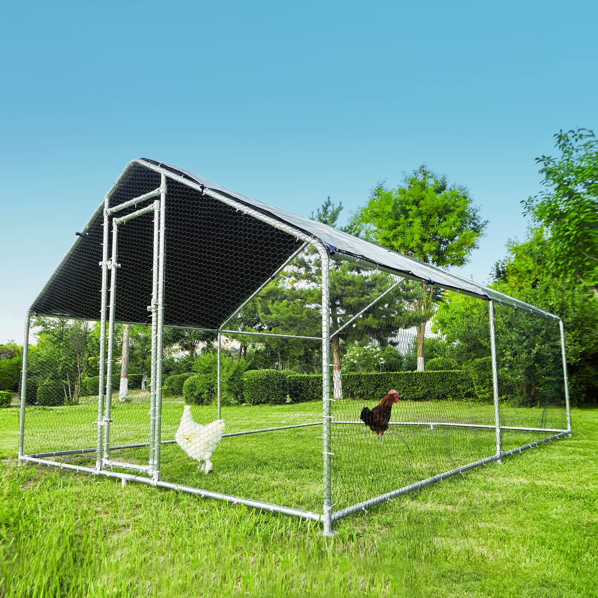 HITTITE 1.26'' Tube Extra Large Metal Chicken Coop, Walkin Poultry