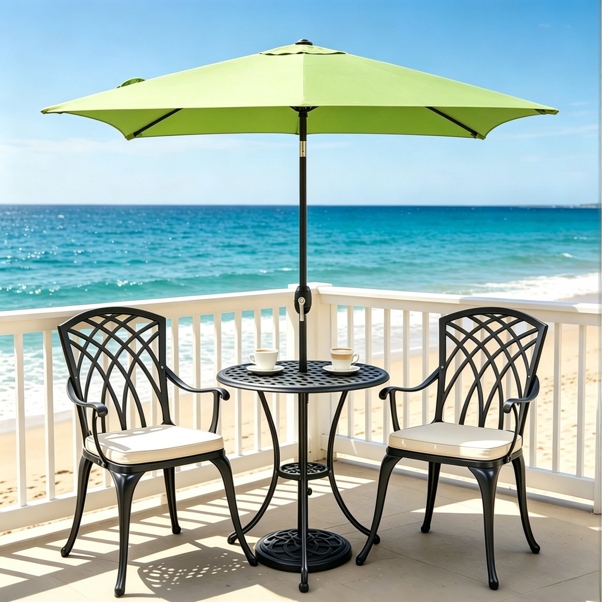 Kool 6.5 ft Square Outdoor Patio Market Umbrella with Push Button Tilt and Crank Handle, Green