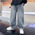 thumbnail image 2 of NOLDARES Boy's Baggy Jeans Elastic Waist Denim Pants Classic Straight Wide Leg Jeans for Kids 6-14 Years(Blue,10-11 Years), 2 of 9