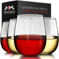 Bravario Unbreakable Plastic Wine Glasses, 16 oz BPA-Free Stemless Tritan Tumbler, Set of 4
