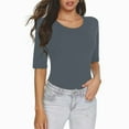 thumbnail image 2 of Women's Tops Summer Trendy Slim Fit Crew Neck Half Sleeve Base Shirts Solid Color Comfortable Blouses (3XL, Gray), 2 of 6