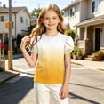 thumbnail image 6 of Atogsazn Kids Girls Gradient T-shirt Casual Summer Puff Sleeve Pullover Loose Fit Tshirt Basic Tee Tops Yellow 8-9 Years Fashion, 6 of 8