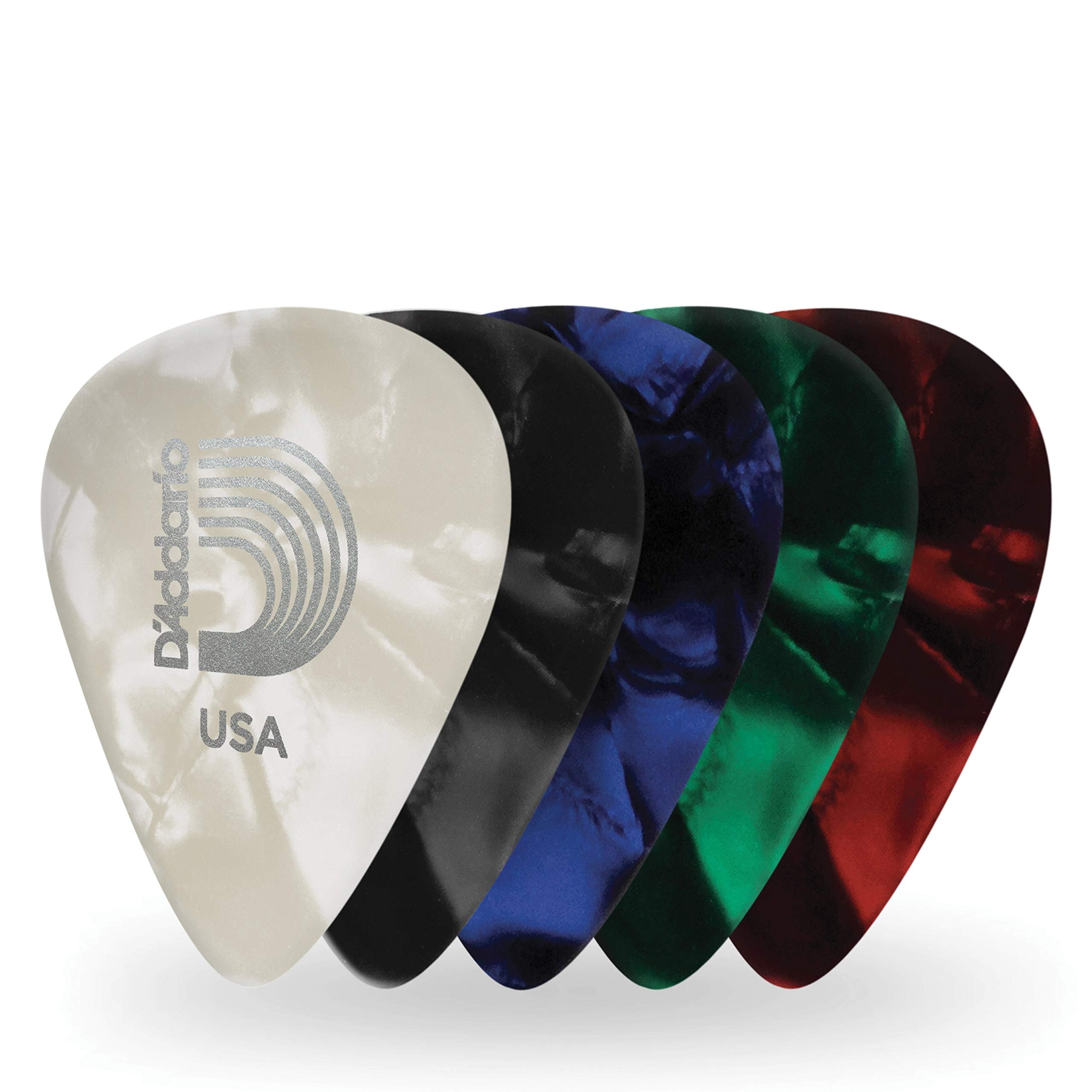 D'Addario Black Pearl Celluloid Guitar Picks, 100 pack, Heavy