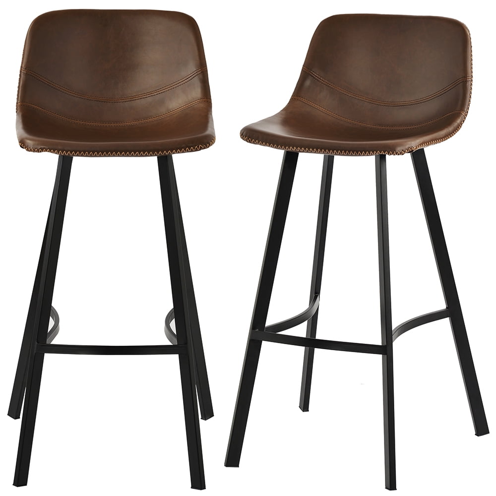 Kepooman Vintage Leatherier Height Bar Stools with Low Backrest & Footrest for Kitchen Pub, Set of 2, 16" L x 18.8" W x 40.5" H, Light Brown Kepooman Vintage Leatherier Height Bar Stools with Low Backrest & Footrest for Kitchen Pub, Set of 2, 16" L x 18.8" W x 40.5" H, Light Brown
