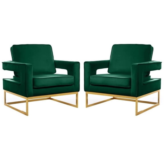 Home Square 2 Piece Upholstered Velvet Accent Chair Set in Green and Gold