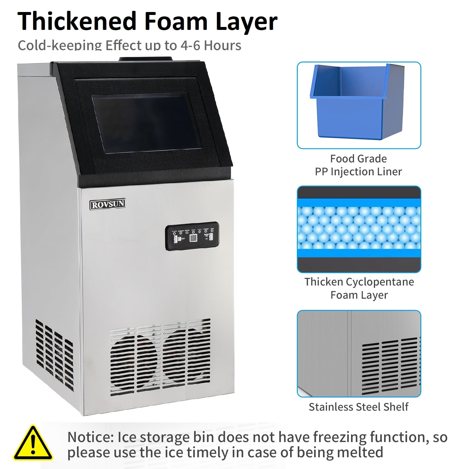 ROVSUN 110lbs Capacity Commercial Freestanding Ice Maker, Stainless Steel