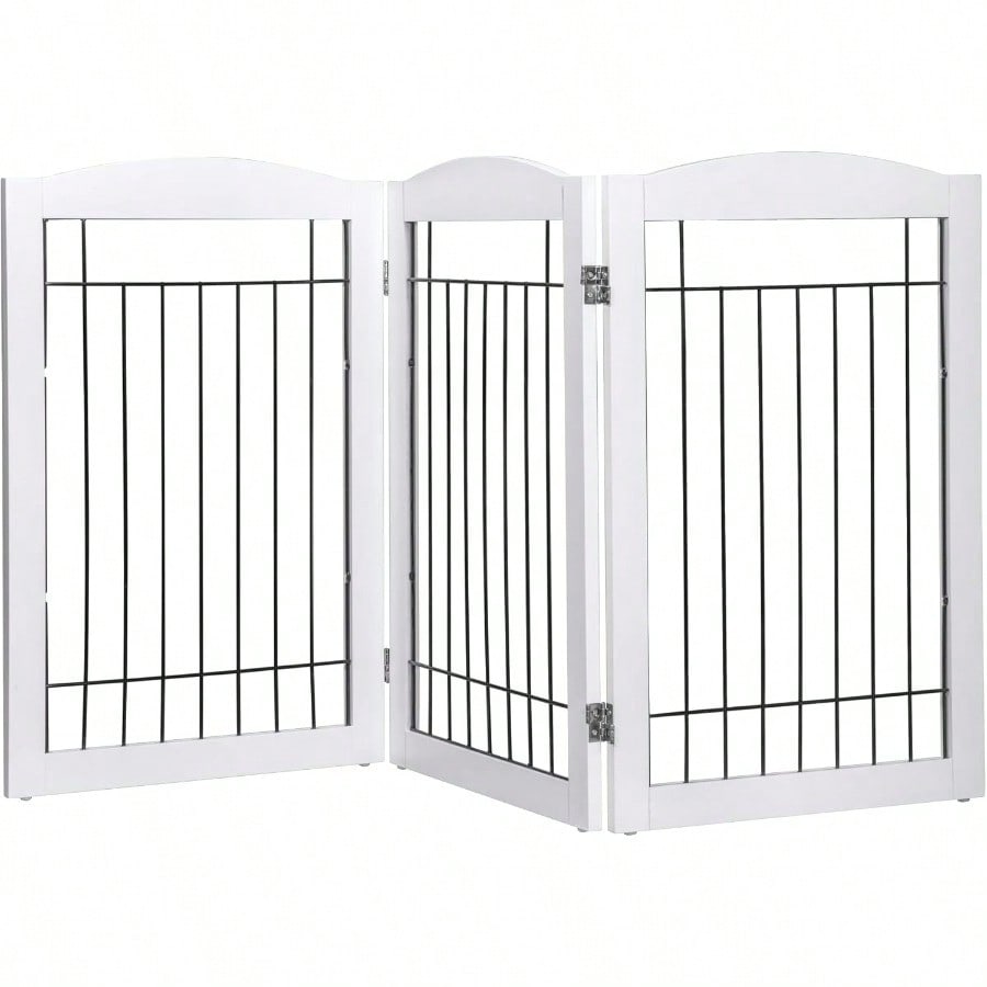 Freestanding Wire Pet Gate for Dogs, 60 inches Extra Wide, 30 inches Tall Dog Gate for The Houes, Doorway, Stairs, Pet Puppy Safety Fence, White 3 Panels