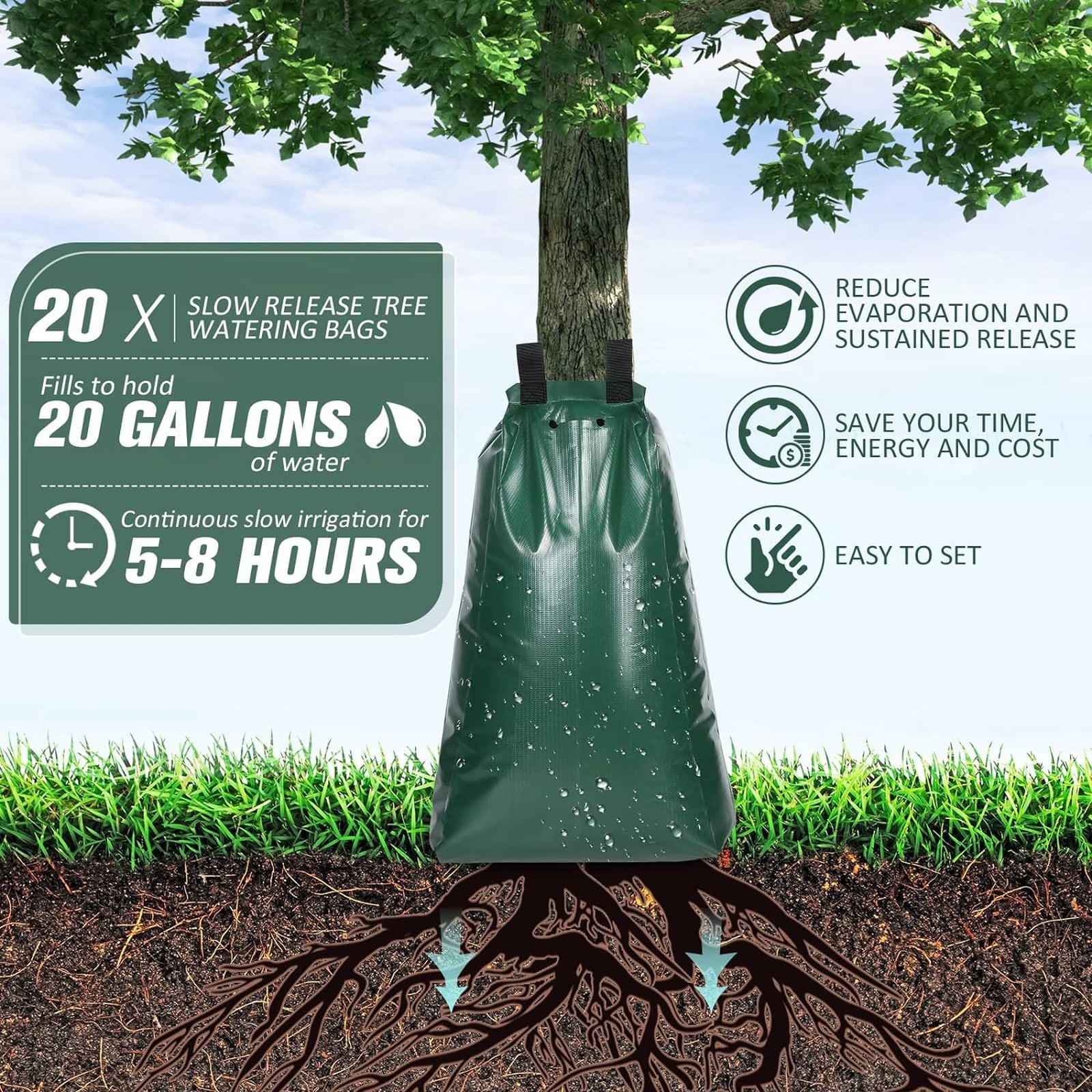 1Pc Garden Irrigation Drip Bag, 20 Gallon Pvc Drip Irrigation System, Durable Watering Bags For Trees Plants Flower Beds