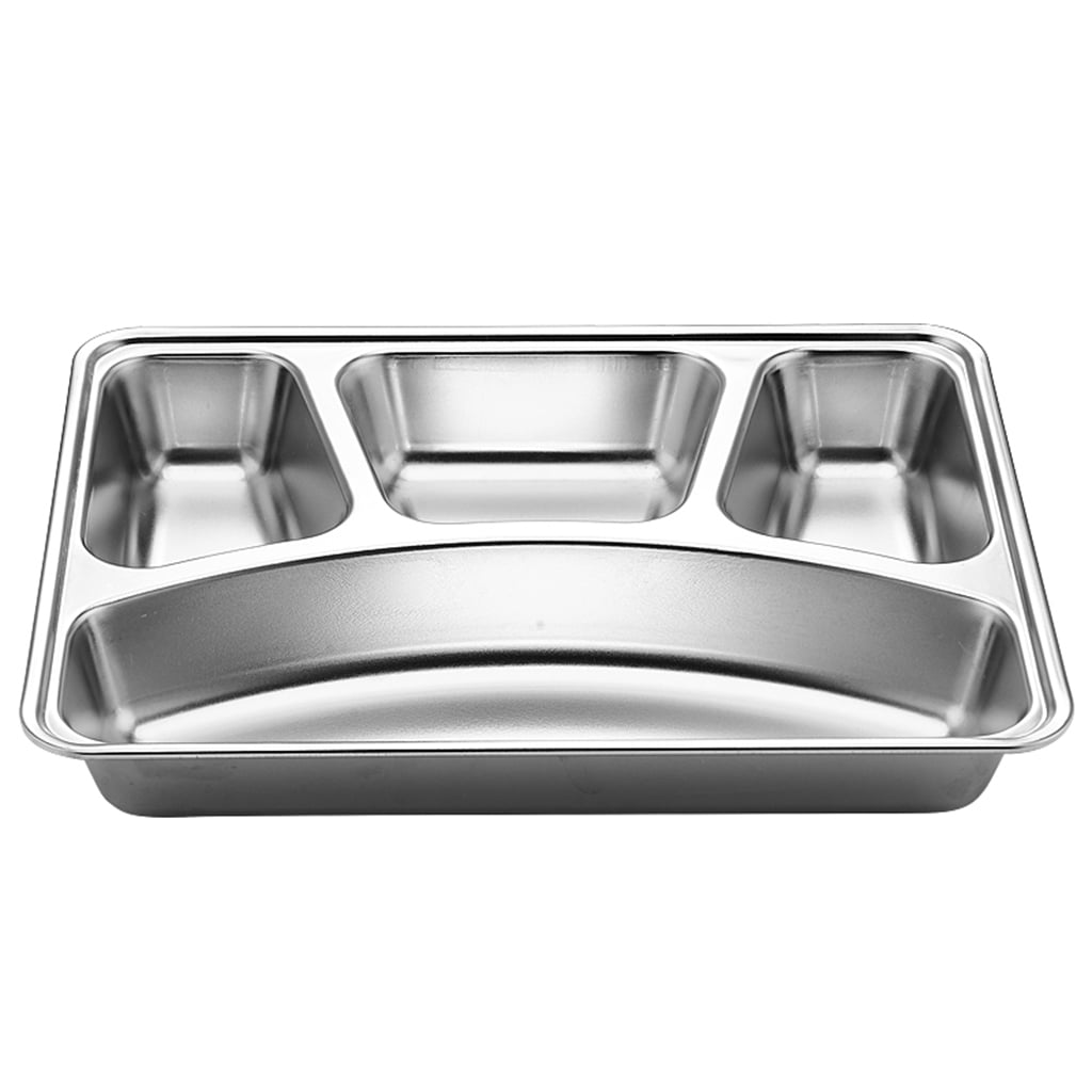 Stainless Steel Divided Dinner Tray Lunch Container Food Plate School Canteen 