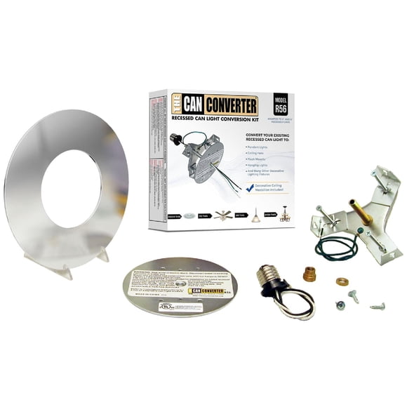 The Can Converter R56 Flat Recessed Can Light Conversion Kit, Steel, Decorative Medallion, Works for 5"&6" Recessed Cans 50Lb Light Fixture Load Rating, 35Lb for Fans, Polished Chrome