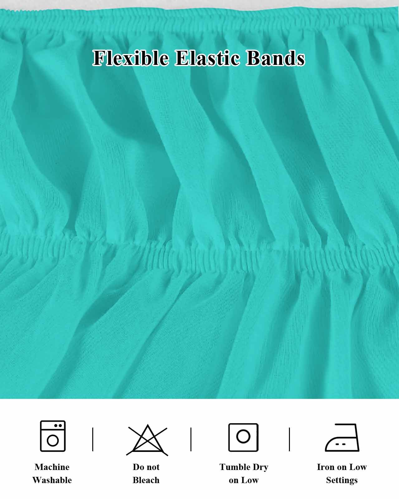 Turquoise Wrap Around Bed Skirts for Queen Bed 16" Drop, Bed Skirt with Adjustable Elastic Belt Dust Ruffle Bed Valance for Bedroom Hotel Luxury Modern Pure Turquoise Bed Frame Cover