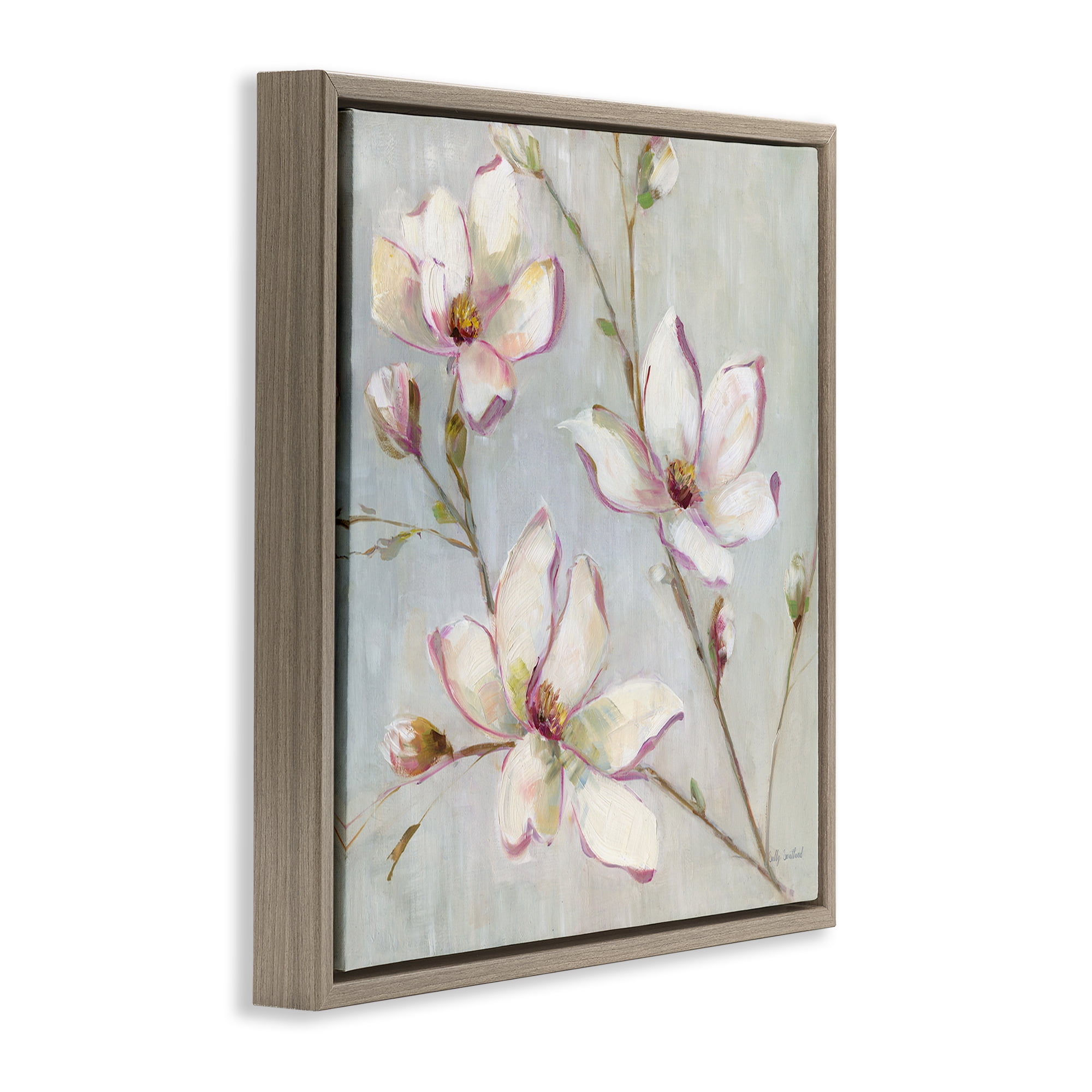 Stupell Industries Traditional Apple Blossoms Botanical & Floral Painting Brown Floater Framed Art Print Wall Art, 18 x 18