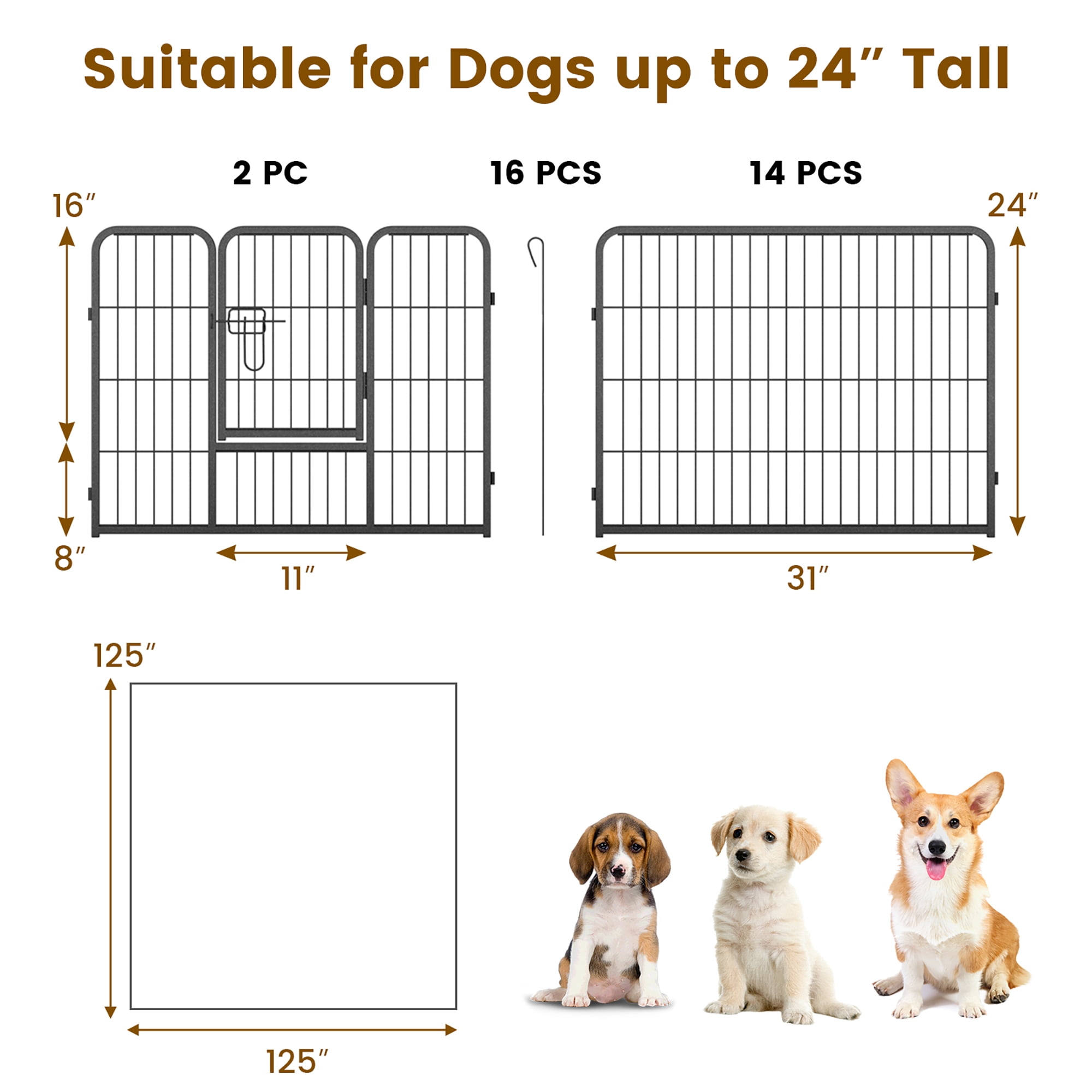 Gymax 16 Panel 24'' Height Pen Fence w/ Lock Indoor Outdoor Foldable Fencing Gate