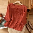 thumbnail image 4 of Tops de Lino para Mujeres Lino de Imitación Bordado Casual de Mediana Longitud con Cuello en V Manga Superior 3/4 para el Hogar Y el Uso Diario, 4 of 5