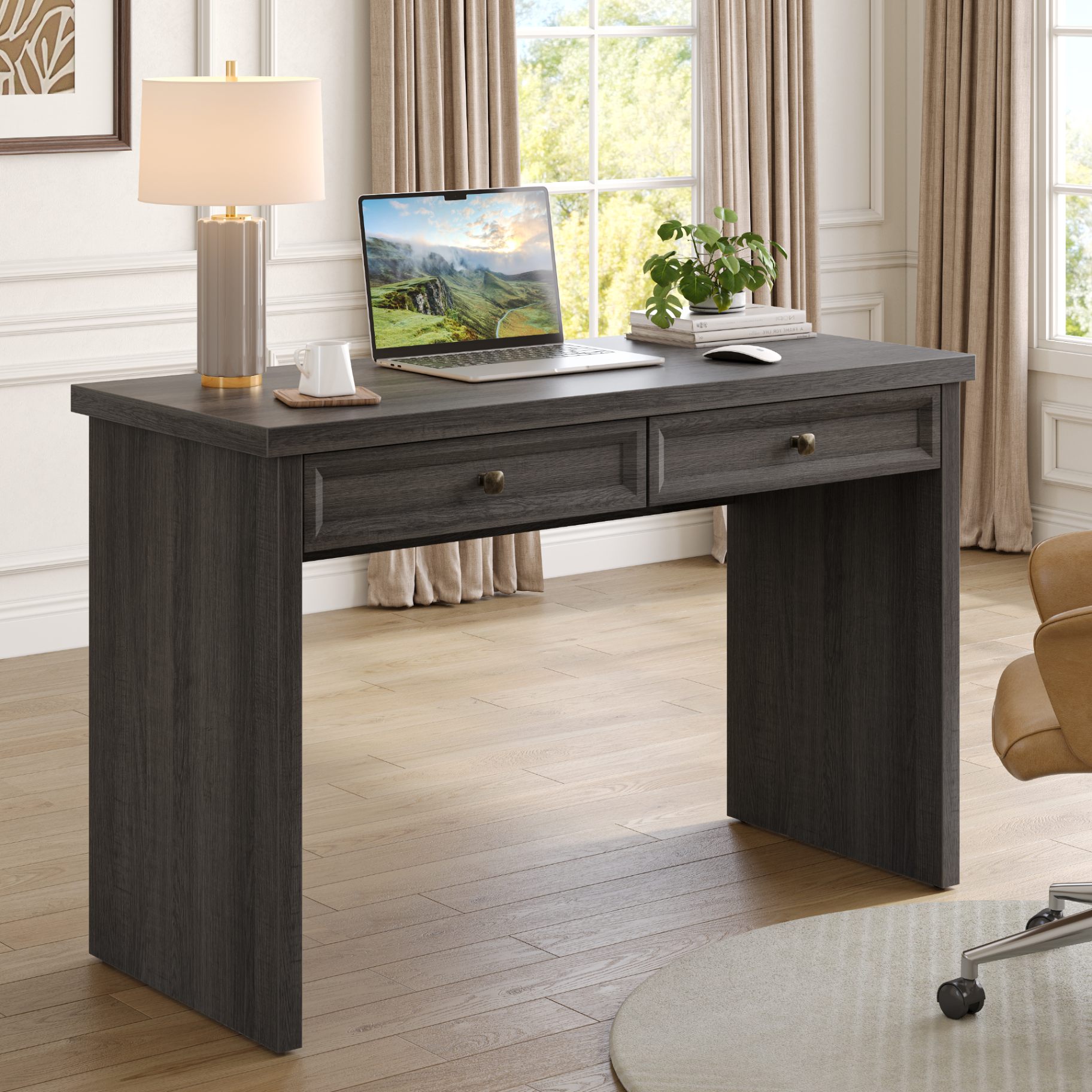 Bestier 47" Computer Desk with Drawers, Modern Farmhouse Gray photo 1