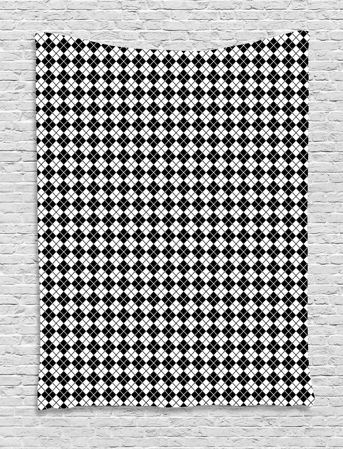 Plaid Tapestry, Modern Graphic Argyle Pattern in Black and White