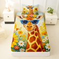thumbnail image 3 of Castle Fairy Girls Cute Sunglass Giraffe Twin Sheets 3pcs,Sunflower Wild Floral Sky Bedding,Brown Yellow Blue,1 Fitted Sheet, 1 Flat Sheet and 1 Pillowcase, 3 of 6