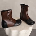 thumbnail image 3 of Mid Calf Boots for Women Hidden Wedge Low Heel Fashion Cap Toe Splice Leather Studded Zip up Winter Booties, 3 of 7