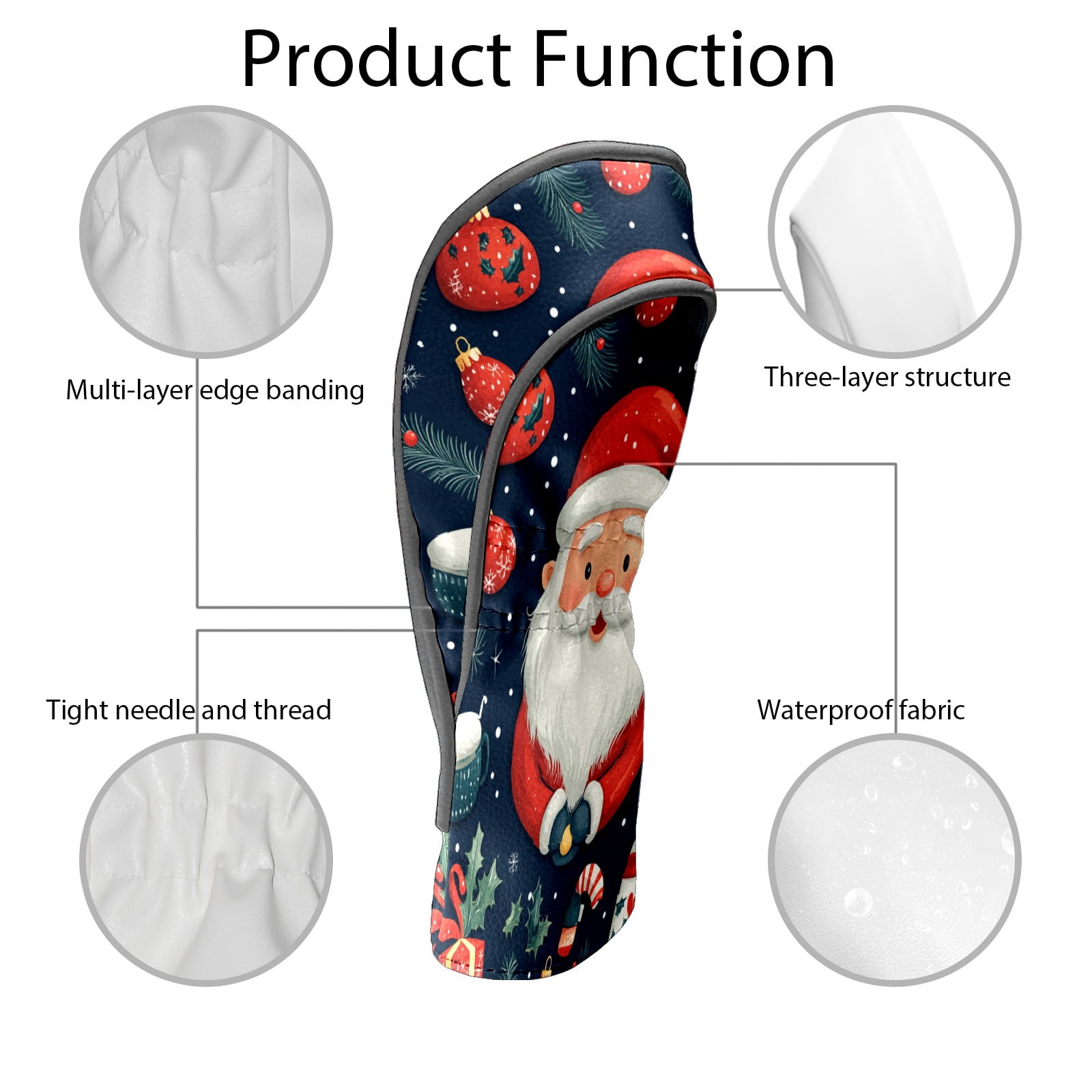Golf Club Covers PU Leather Waterproof Head Covers for Fairway Woods Hybrids Santa Claus Unisex Fits Most Brands