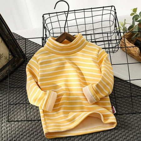 

Little Boys Girls Turtleneck Thermal Tops Long Sleeve Striped Tee Winter Baselayer Warm Undershirt