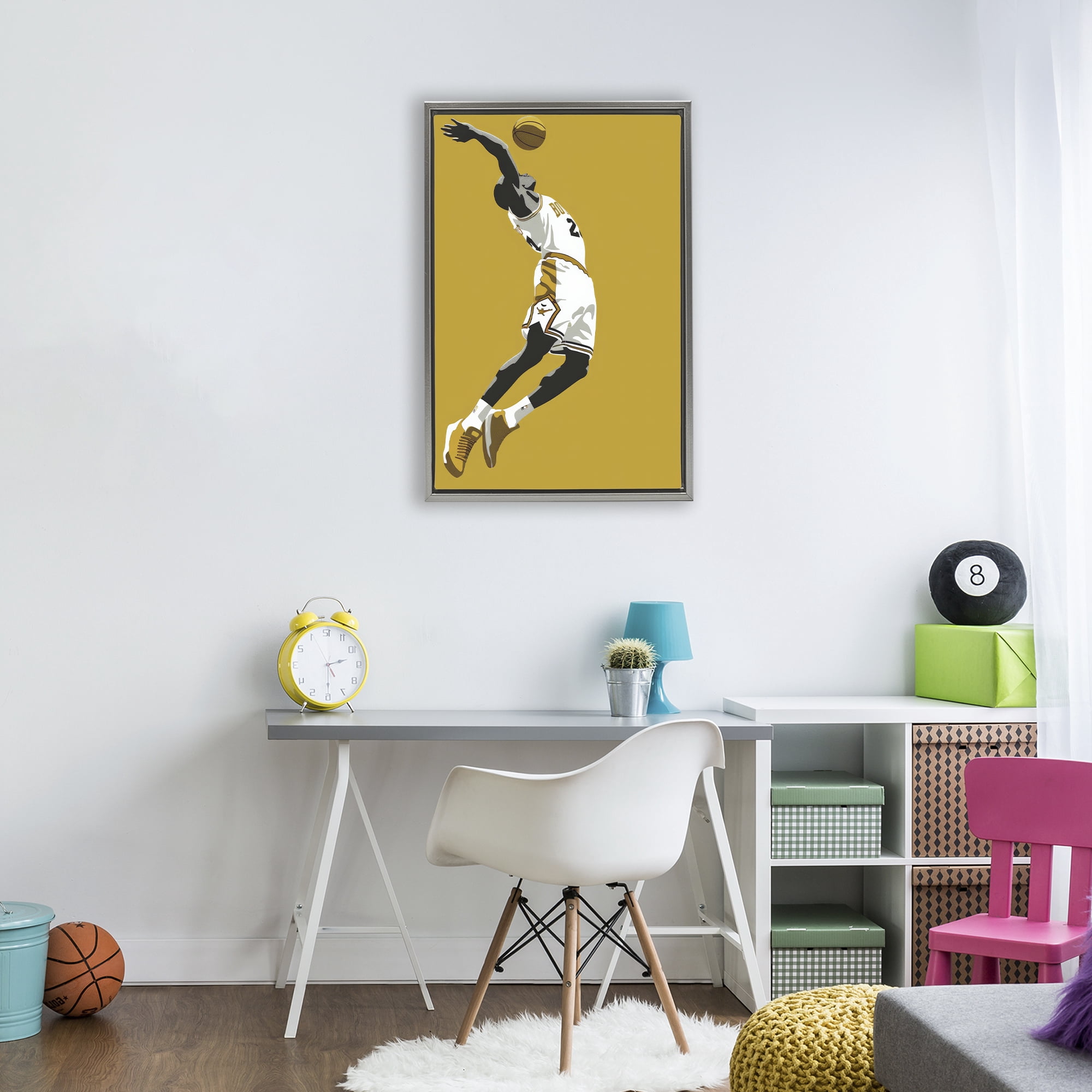 Stupell Industries Iconic Basketball Dunk Gray Framed Floater Canvas Wall Art, design by Ray Powers