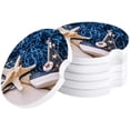 thumbnail image 1 of RYLABLUE Theme Starfish and Fishing Net Set of 2 Car Coaster for Drinks, Absorbent Ceramic Stone Coasters Cup Mat with Cork Base for Home Kitchen Room Coffee Table Bar Decor, 1 of 5