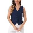 thumbnail image 1 of Chaleco sin mangas de botón, cuello en V, crop, para mujer Inspire Chic, azul profundo, XL, 1 of 6