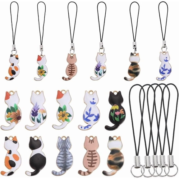 1 B0X 30Pcs Kawaii Cellphone Charm Strap Cute Cat Phone Charms Alloy Enamel Gold Printing Small Animals Pet Charms for DIY Wallet Keychain Moblie Phones Case Bag Camera Decorations Adults 1box