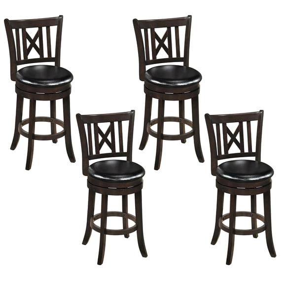 Gymax Set of 4 Bar Stools 26'' Swivel Bar Chairs w/ Footrest Hollowed Backrest