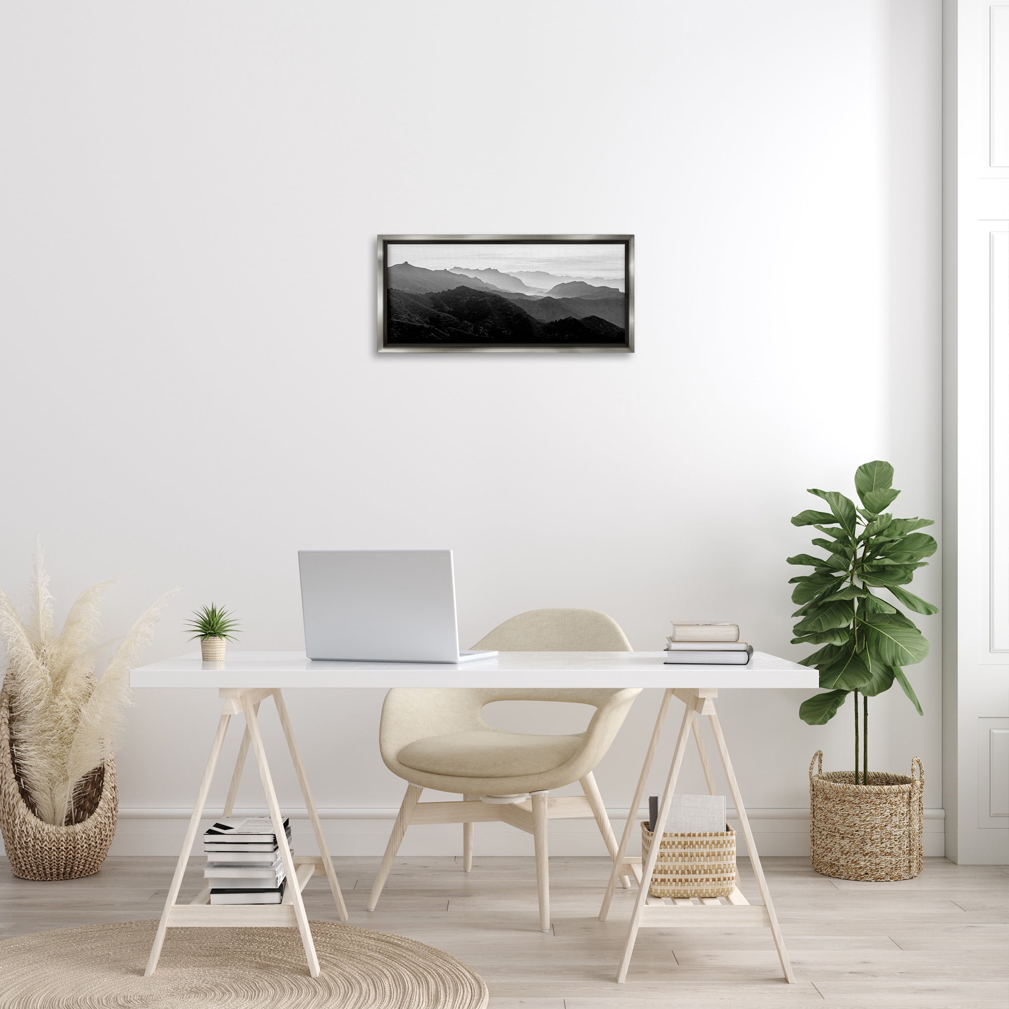 Stupell Industries Misty Sky Open Mountain Landscape Landscape Photography Gray Floater Framed Canvas Art Print Wall Art, 25 x 11