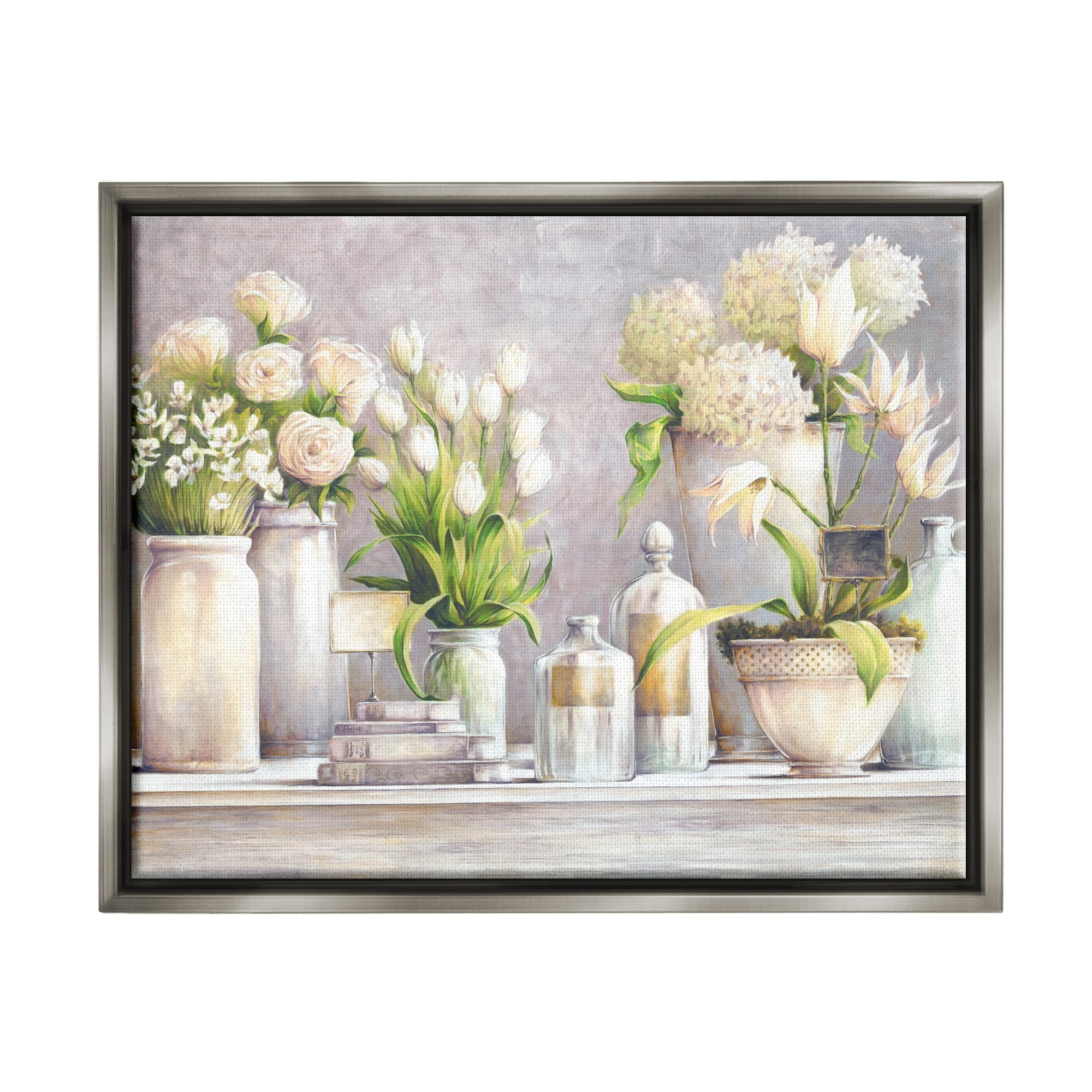 Stupell Industries Varied Flower Bouquets Traditional Still Life Plants Painting Luster Gray Floating Framed Canvas Print Wall Art, Design by White Ladder