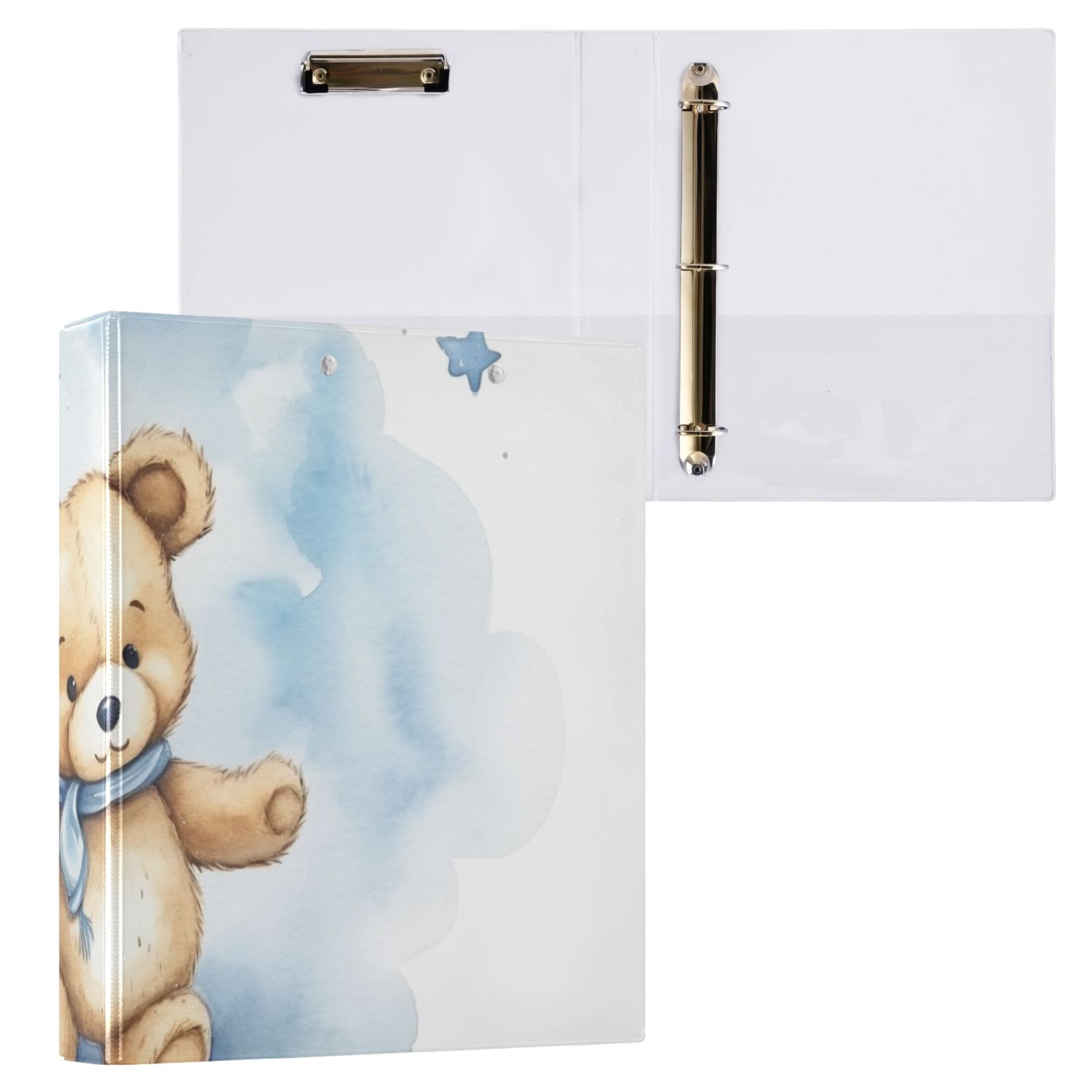 Bear Balloon and Stars 3 Ring Binders 1.5 inch Hardcover File Folders with Interior Pockets A4 Size Organizer for School Office Hospital