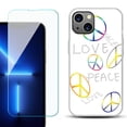 thumbnail image 1 of Slim-Fit Gel TPU Phone Case for iPhone 14, with Tempered Glass Screen Protector, by OneToughShield ® - Love/Peace, 1 of 4