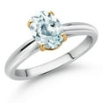 thumbnail image 2 of Gem Stone King 925 Sterling Silver and 10K Yellow Gold Sky Blue Aquamarine Solitaire Engagement Ring for Women (1.20 Cttw, Oval 8X6MM, Gemstone March Birthstone, Available in Size 5, 6, 7, 8, 9), 2 of 4